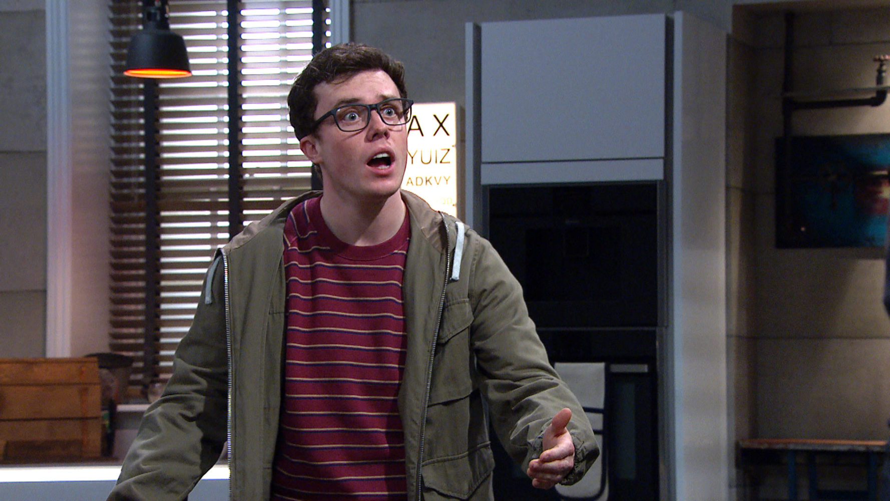 Emmerdale Vinny looks surprised 