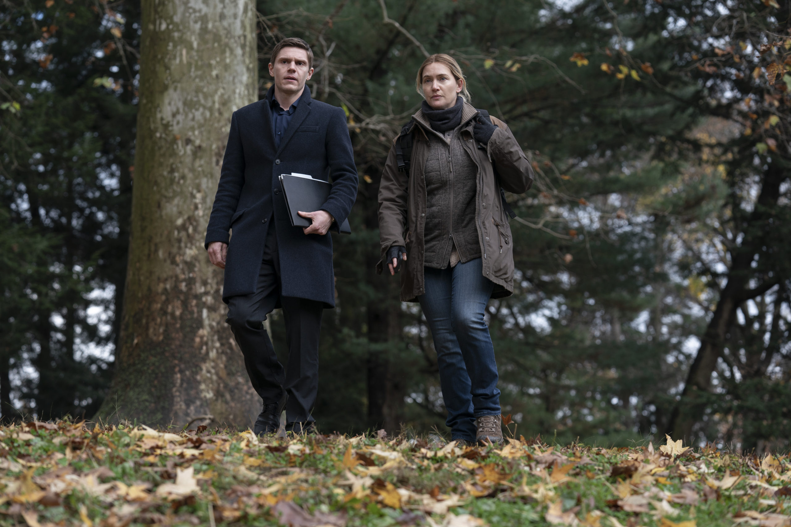 Phone records lead Mare and Colin to question an unlikely suspect in Mare of Easttown (Credit: Sky Atlantic)