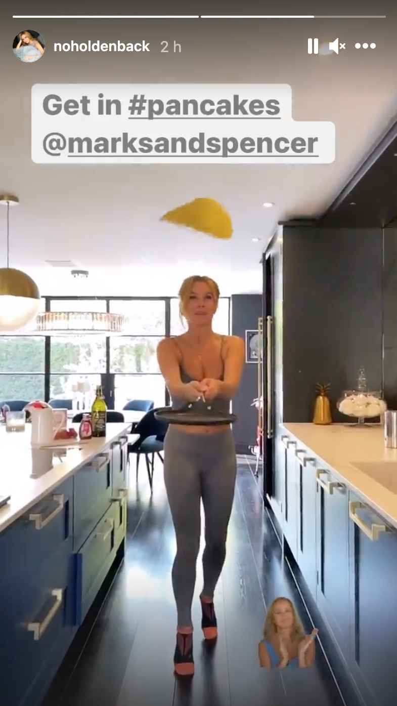 Amanda Holden flips pancakes in her kitchen