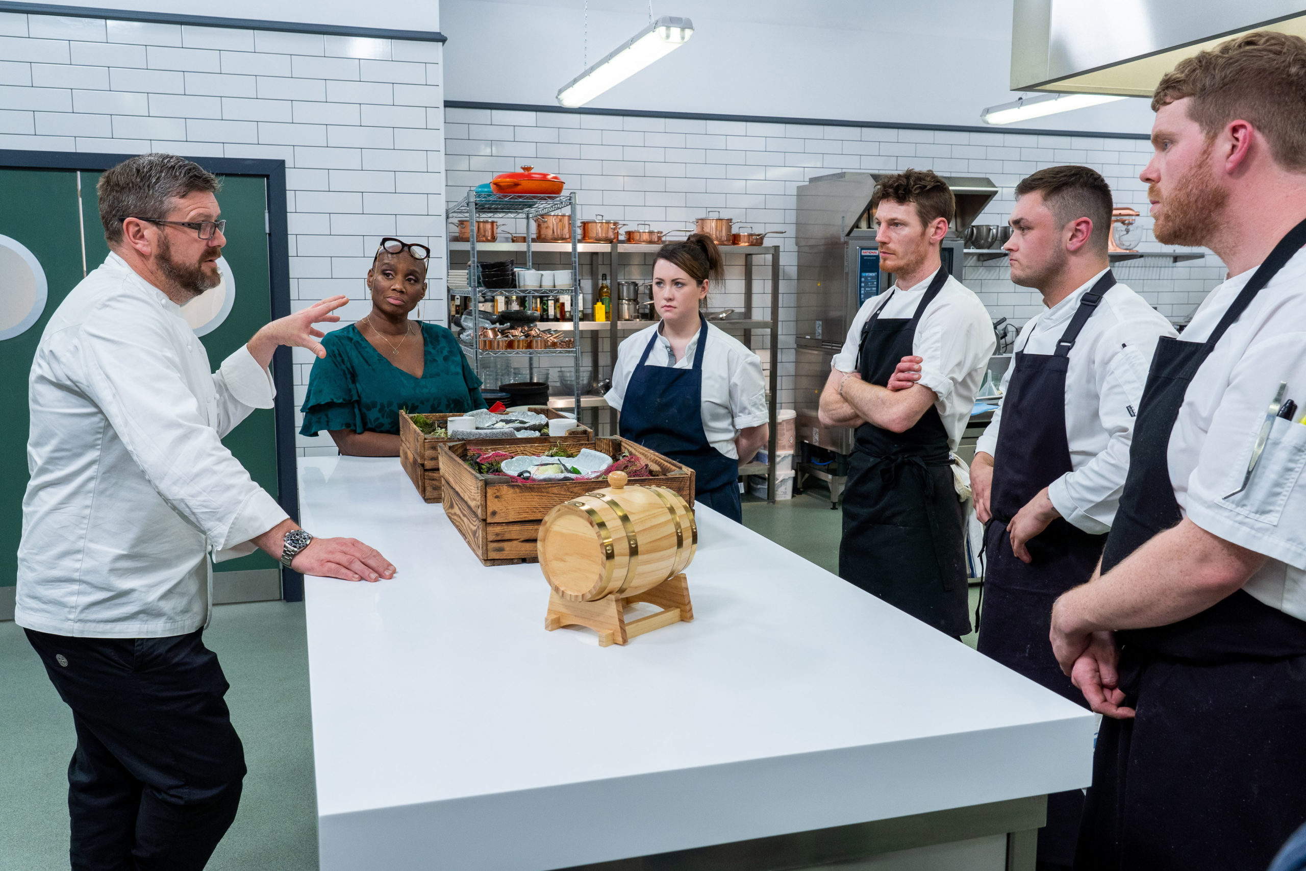 The chefs try to impress chef Daniel Clifford with their canapés, starters and fish dishes (Credit: BBC Two)