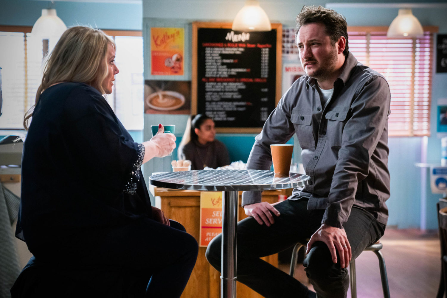 EastEnders Sharon and Martin have a coffee together 