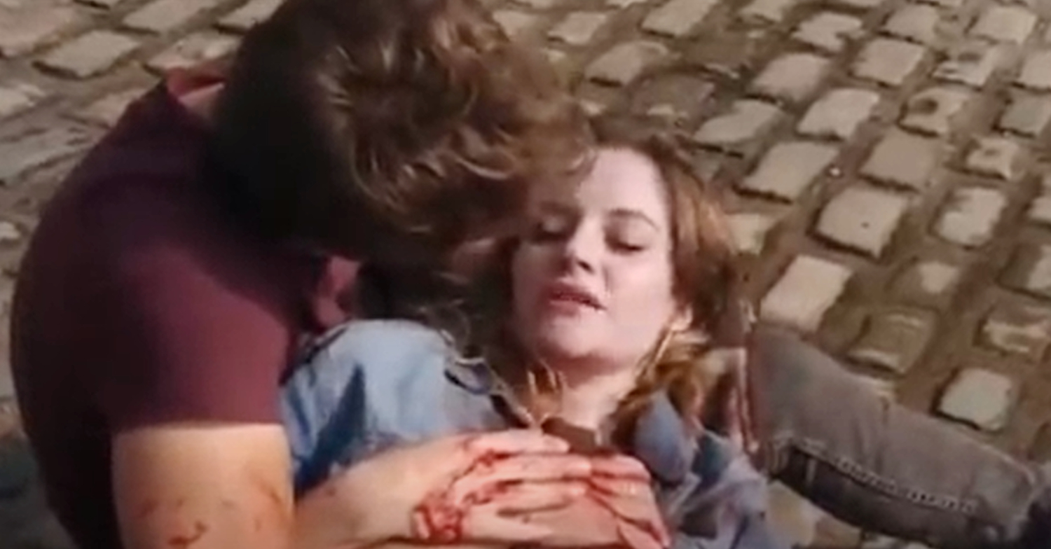 Coronation Street's Kylie bleeding in David's arms