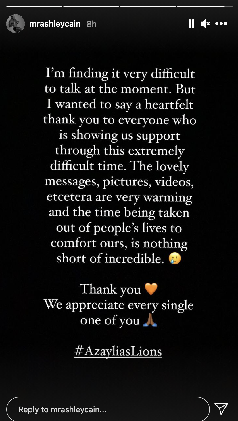 Ashley Cain has revealed his ongoing battle with grief