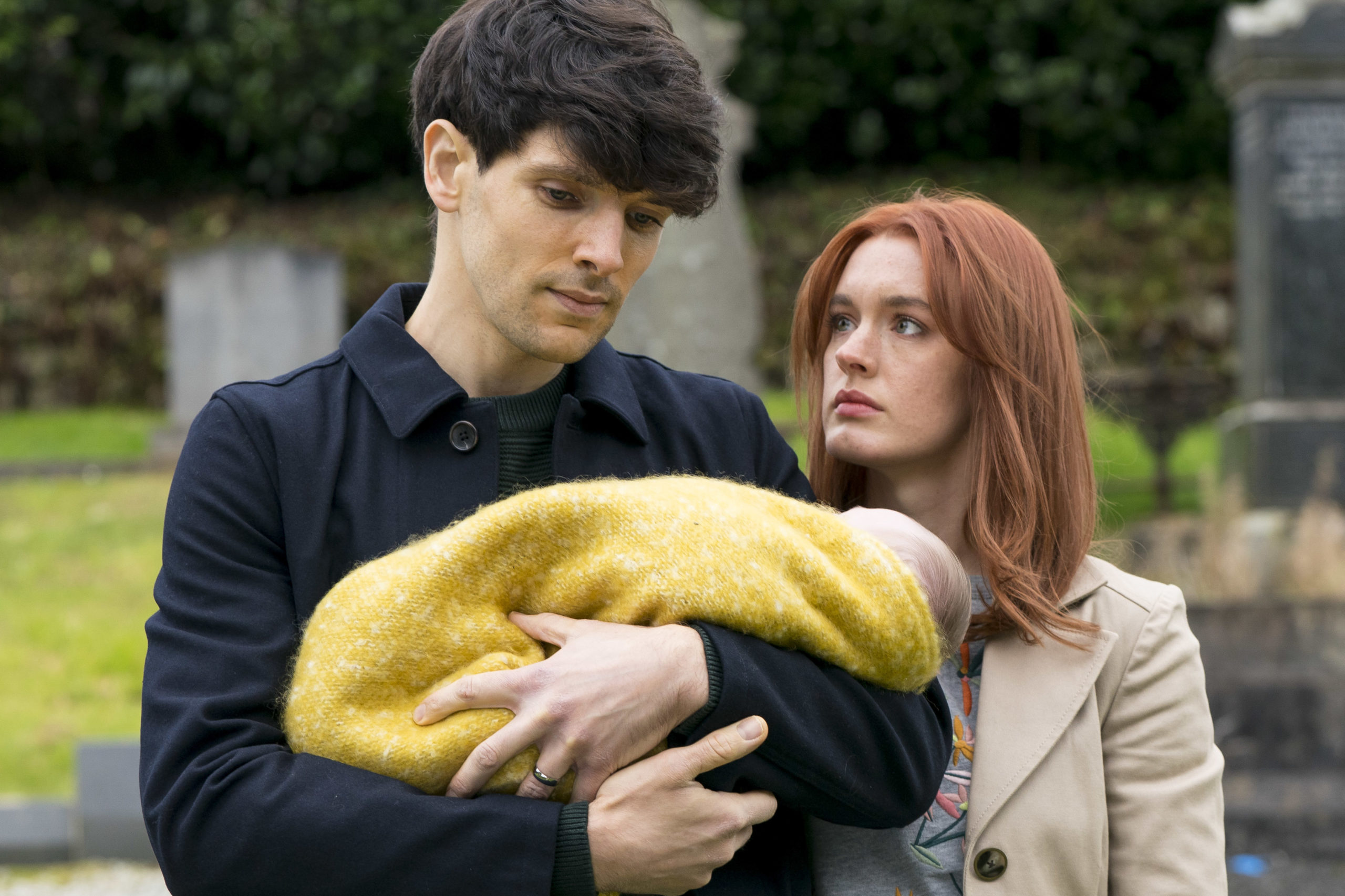 Colin Morgan as Jonathan and Amy James Kelly as Hannah in Three Families (Credit: BBC One)