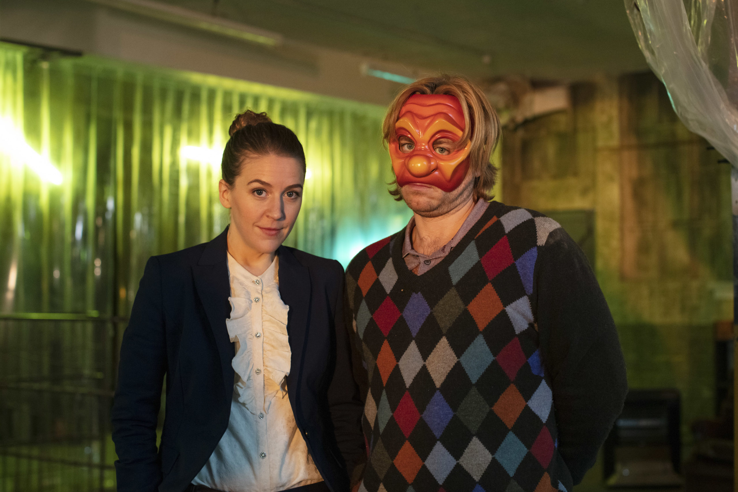 Gemma Whelan as Columbina and Kevin Bishop as Arlo (Credit: BBC Two)