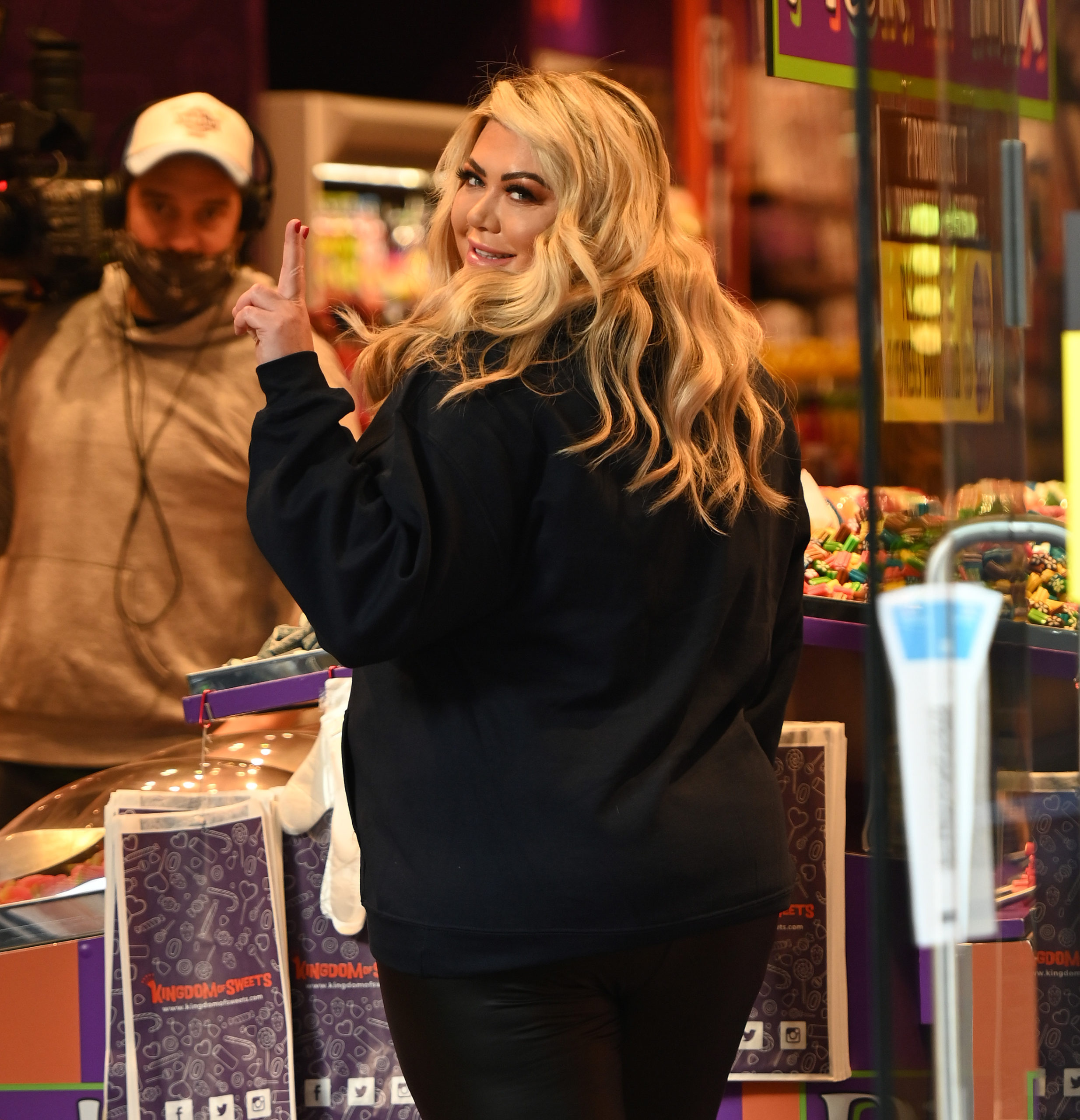 gemma collins weight loss: star filming in a shop wearing a hoodie