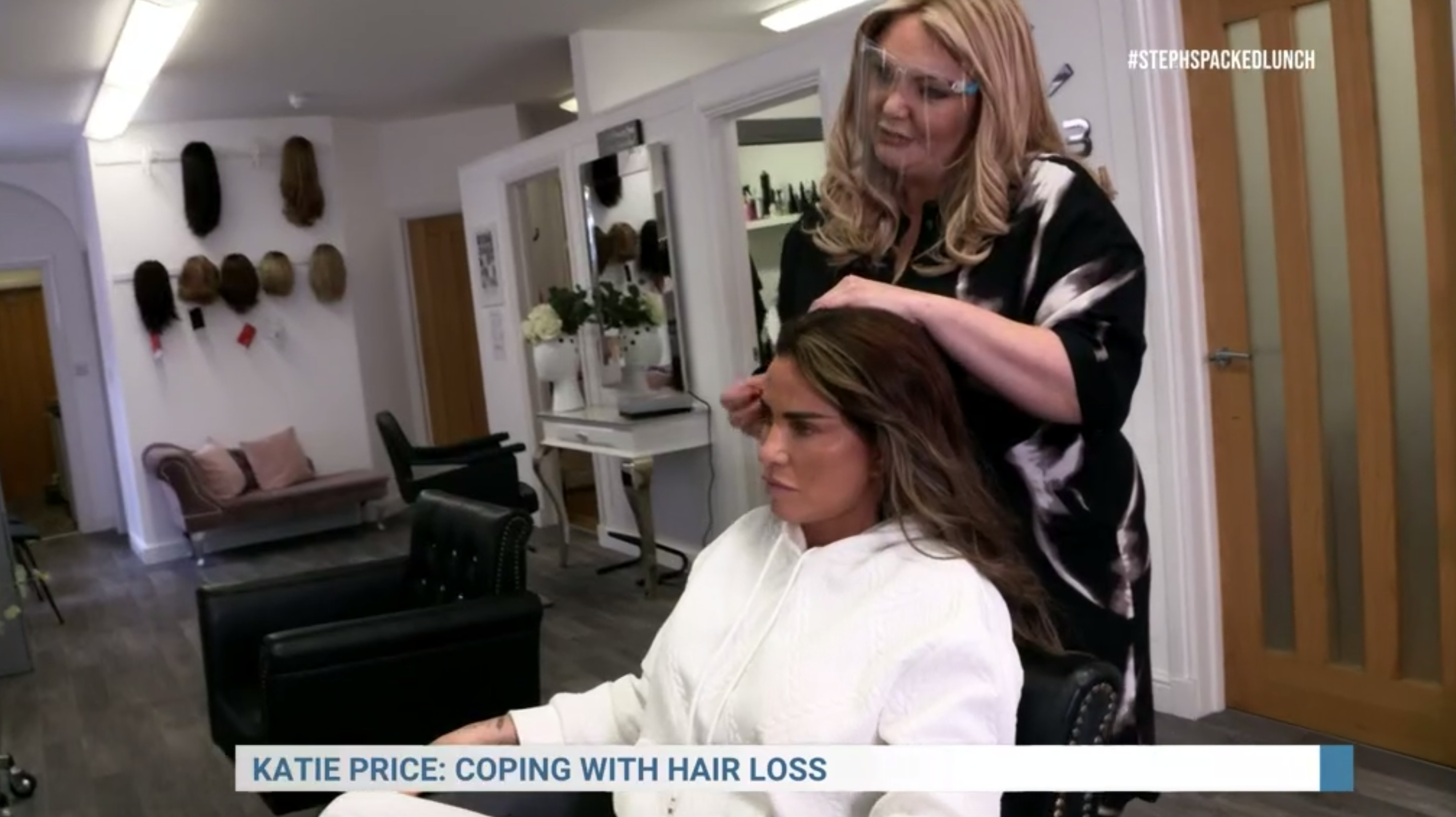 Katie Price checks out bald and 'weak area' in her hair