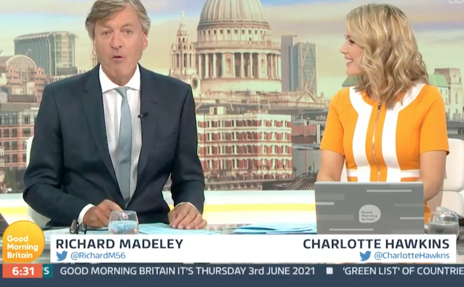 Richard Madeley on GMB says he was due to fill in for Piers Morgan for two months before he quit