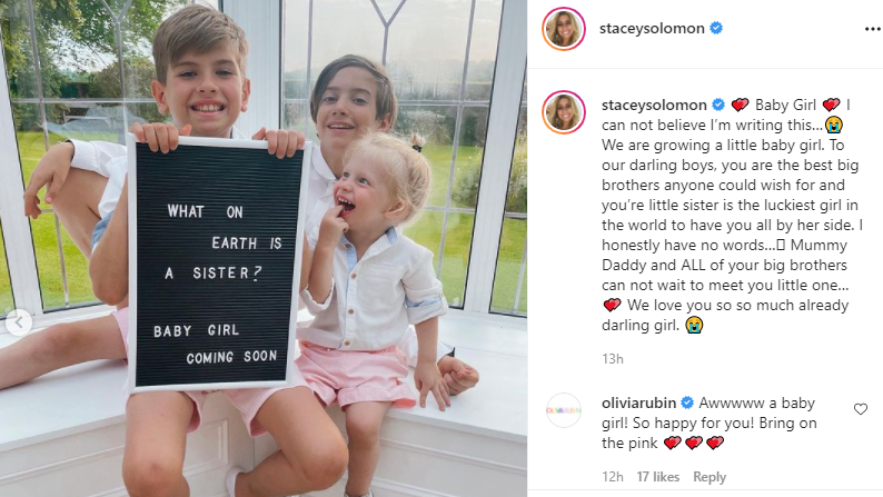 Screengrab from Stacey Solomon's Instagram of her three kids