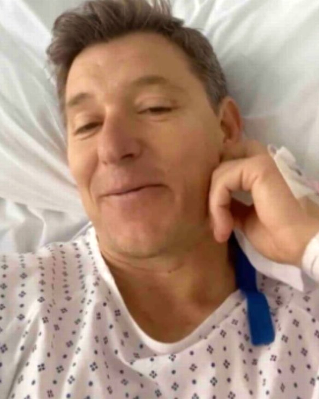 Ben Shephard in his hospital bed