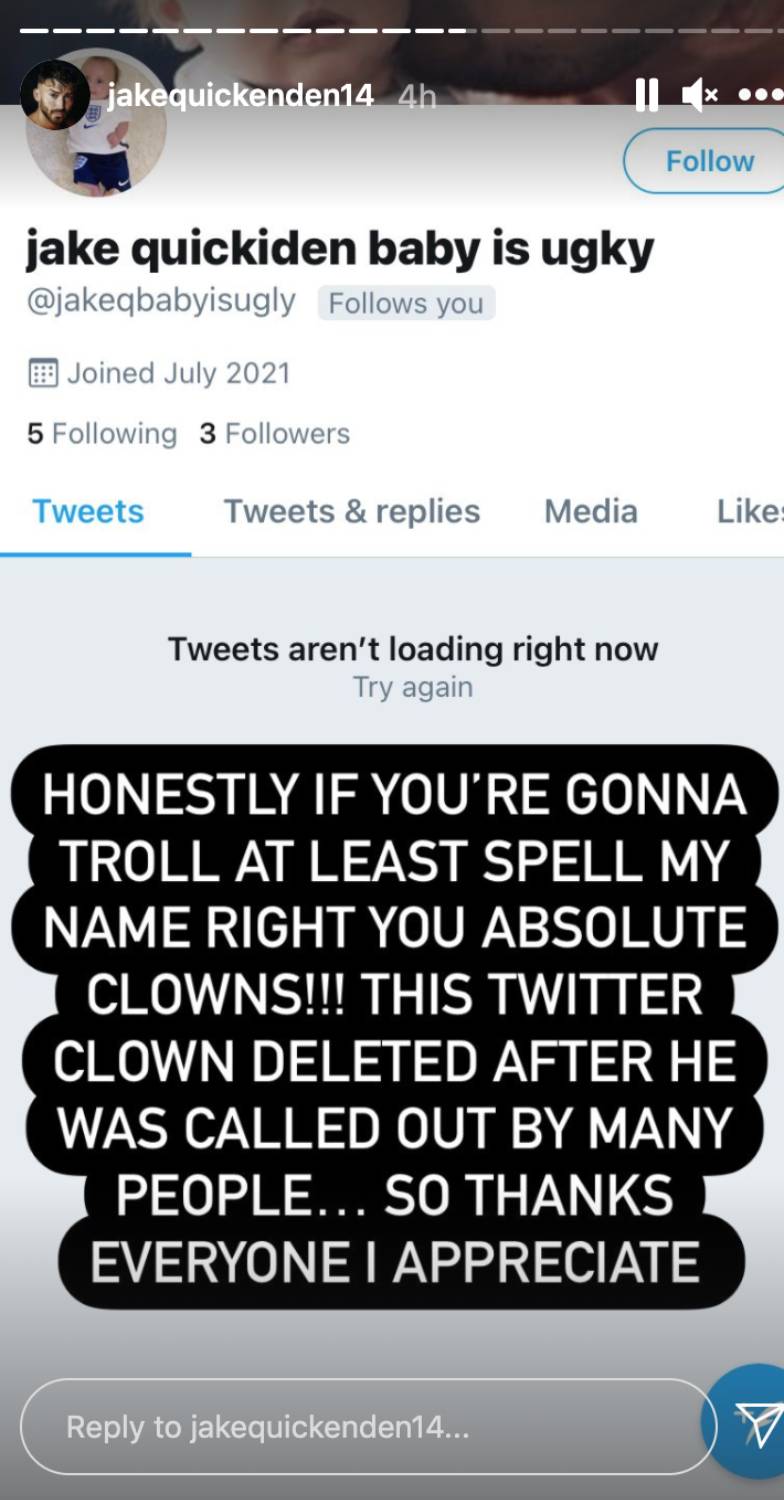 Jake quickenden baby