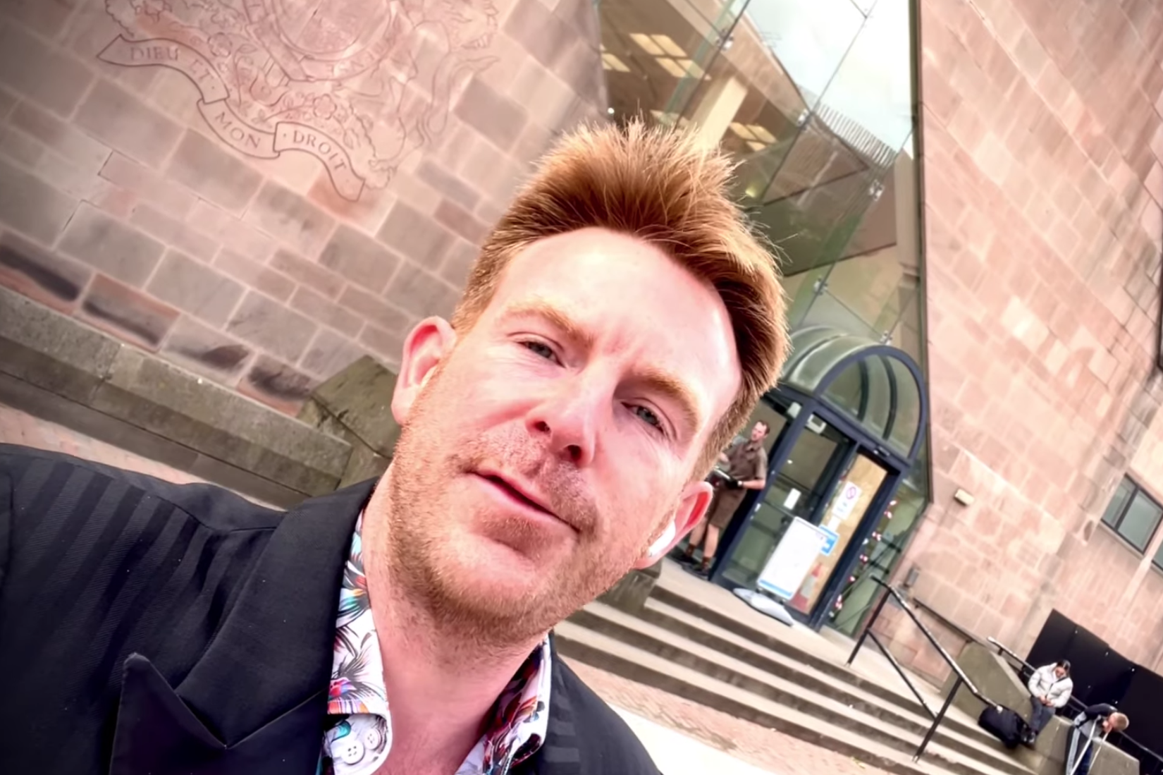 Alex Belfield outside court today