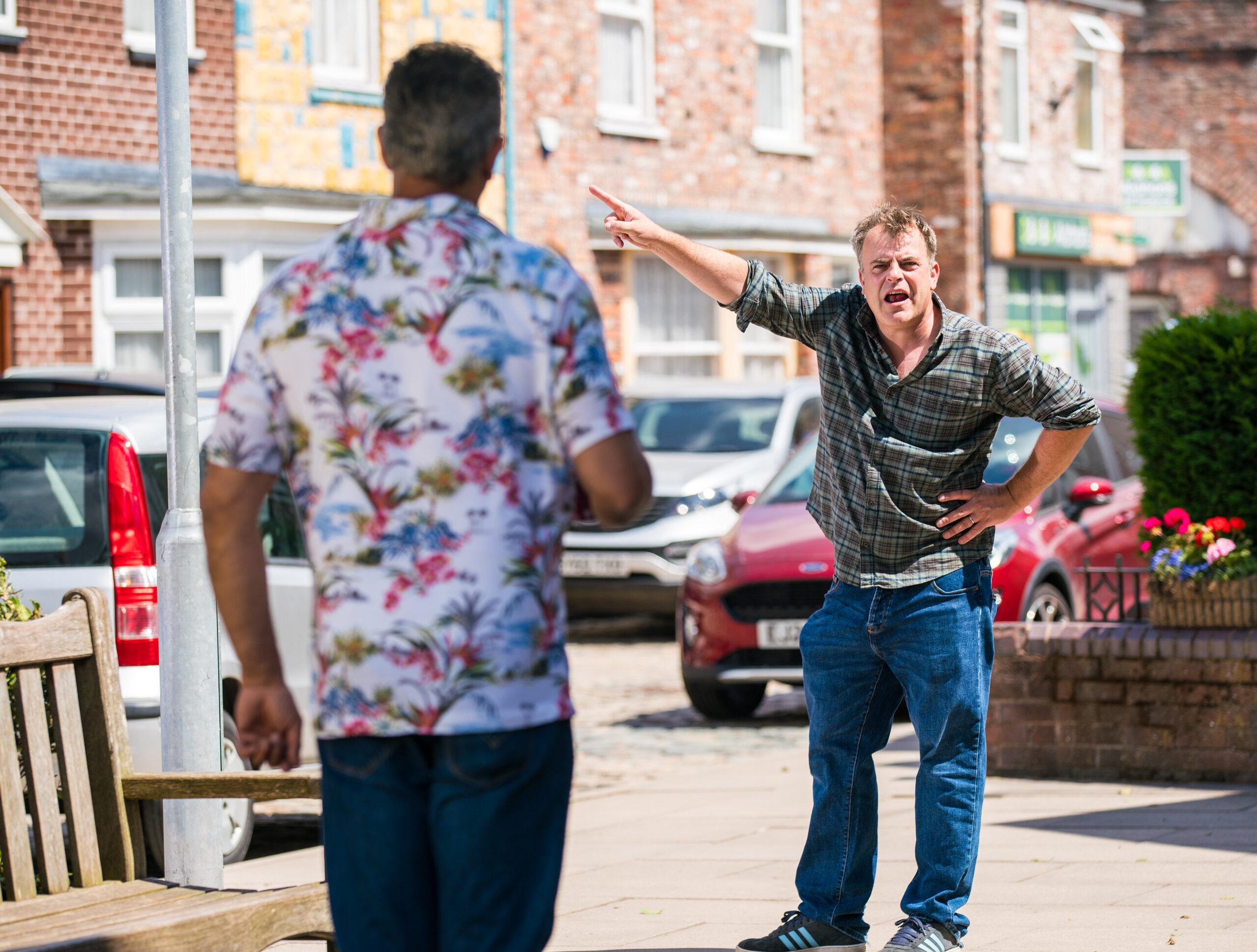 Steve McDonald confronts Dev in Coronation Street