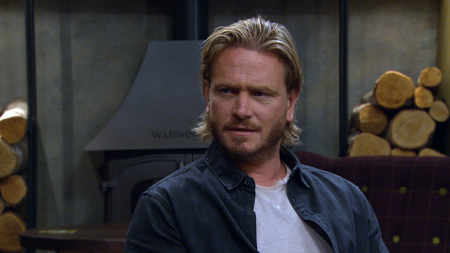 Emmerdale David looks concerned 