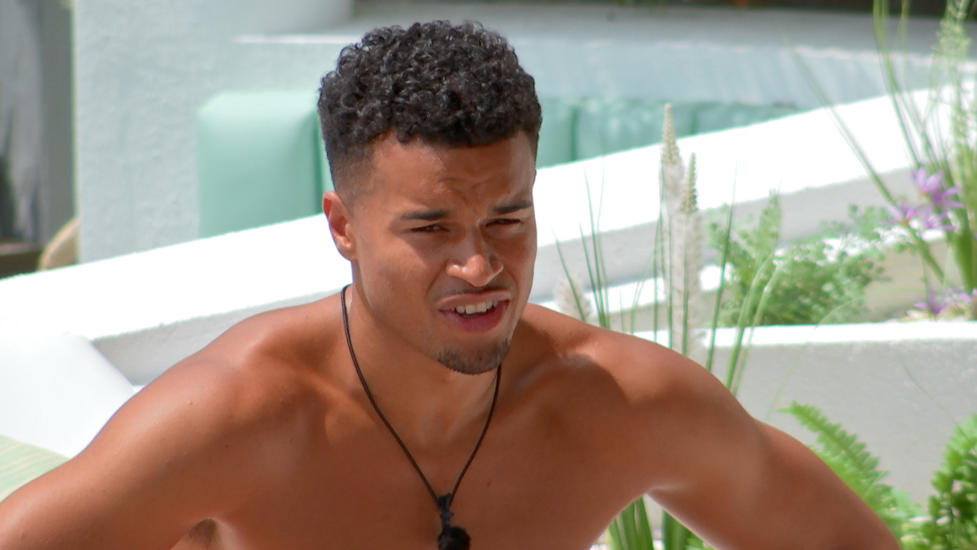 Toby is seen looking confiused on Love Island