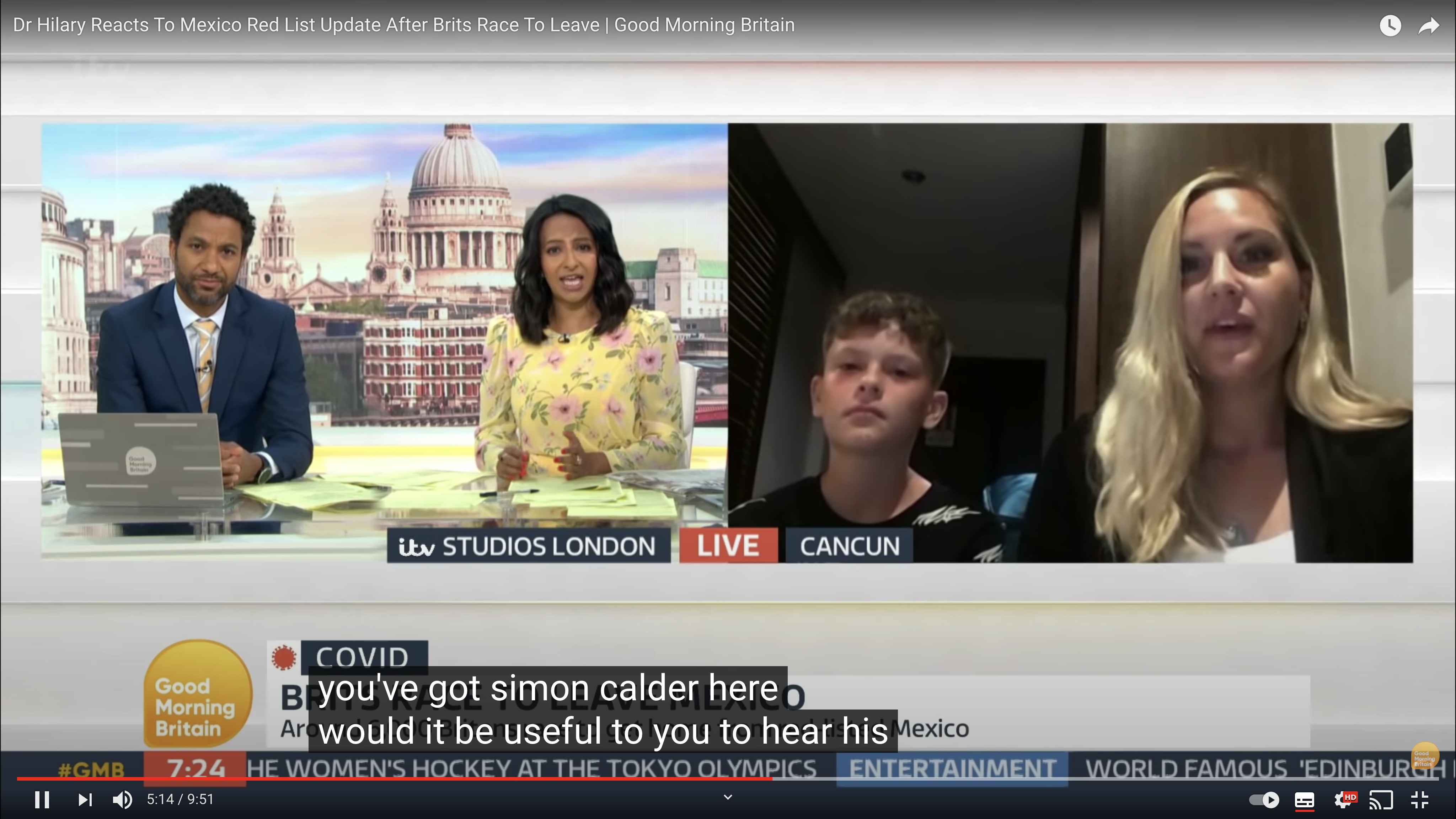 Good Morning Britain hosts Ranvir Sing and Sean Fletcher talk to guest Rebecca Dean and her family via video chat in mexico