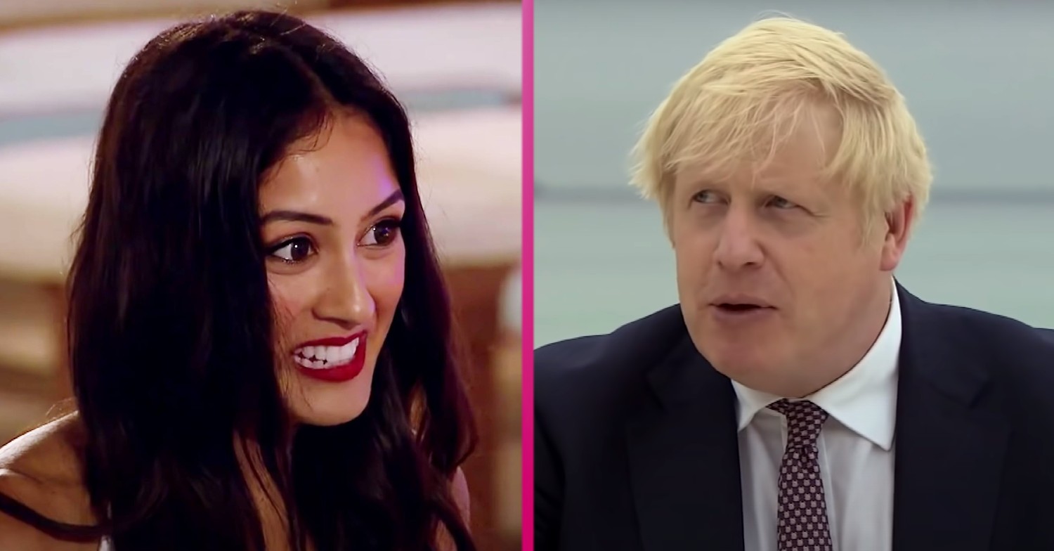 Priya smiles, Boris Johnson looks confused
