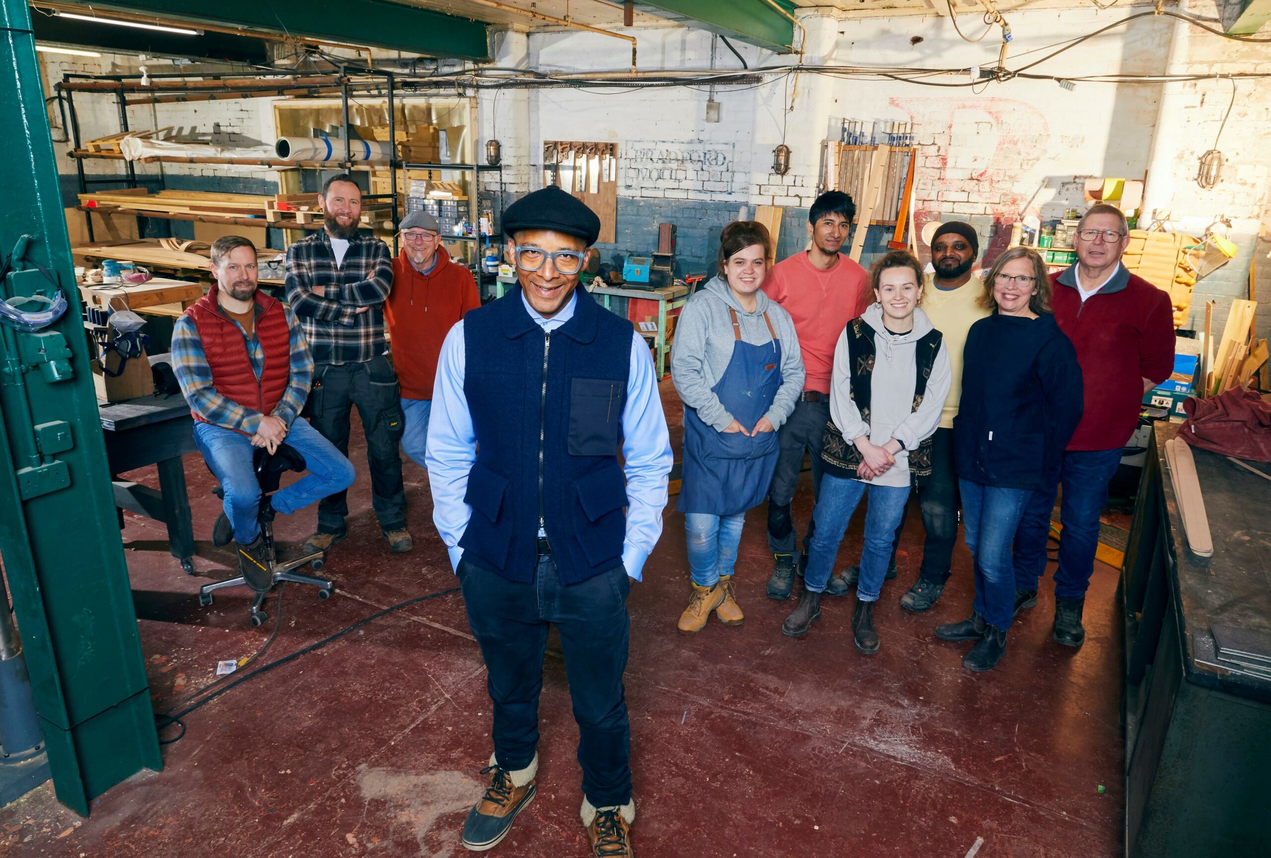 Jay Blades with Yorkshire Workshop locals