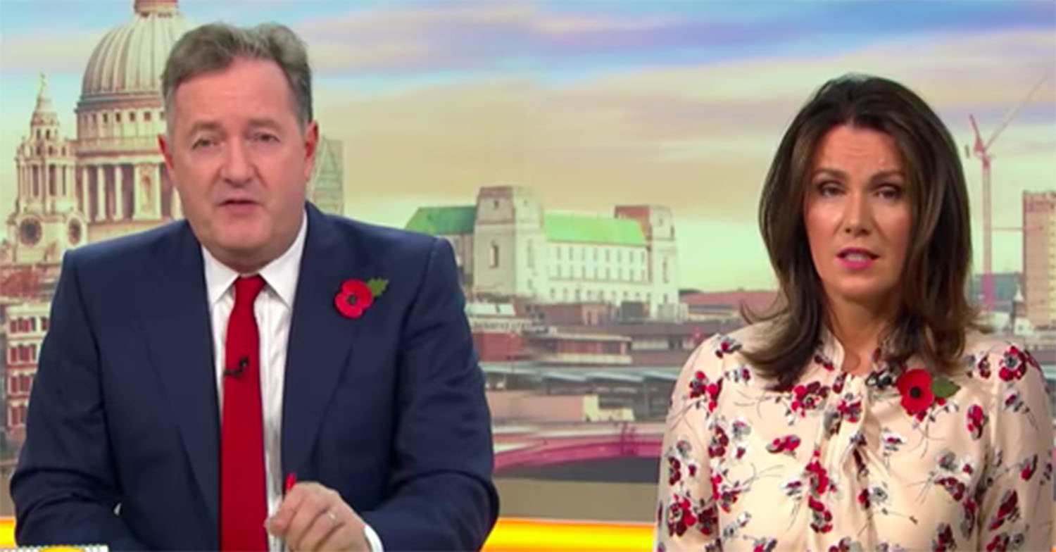 The latest Piers Morgan news as he appears on Good Morning Britain with Susanna Reid