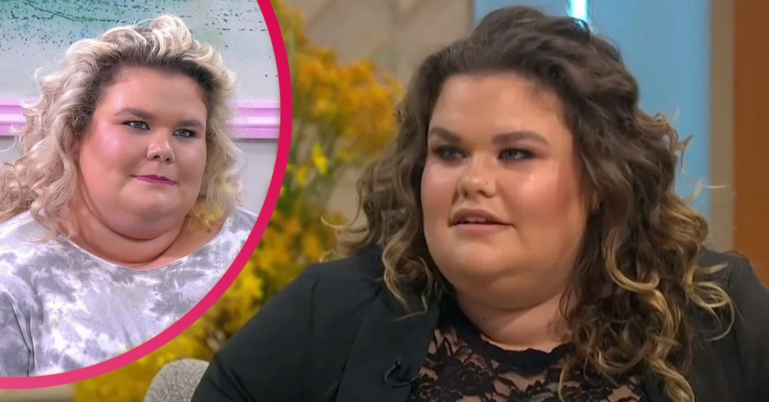 Amy Tapper with an inset of her larger frame before weight loss