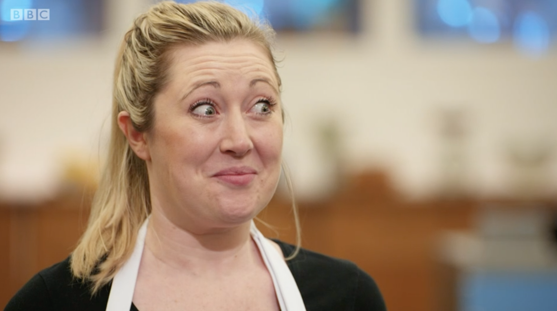 Melissa Johns looks surprised on Celebrity MasterChef