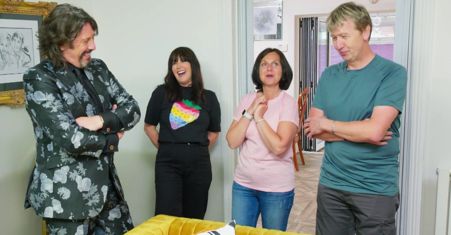 Chnaging rooms guests Maria and Andrew look on as Laurence reveals their new lounge