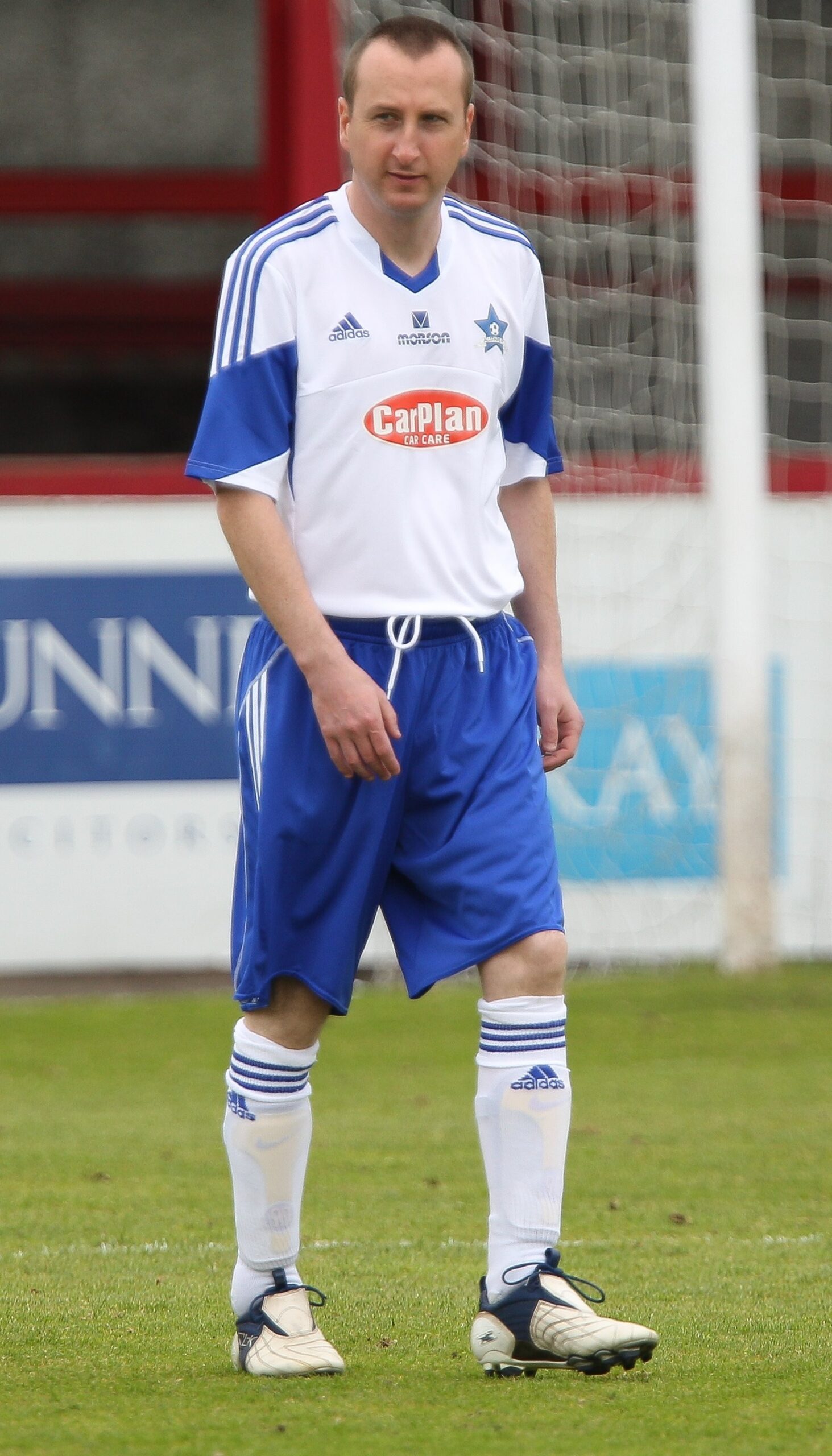 Andy whyment dressed in a soccer aid football kit