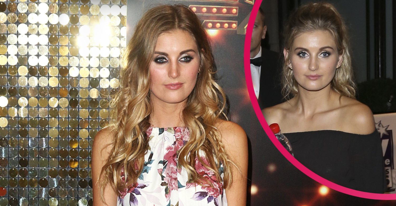 Sophie Powles in a floral top has announced her baby arrival