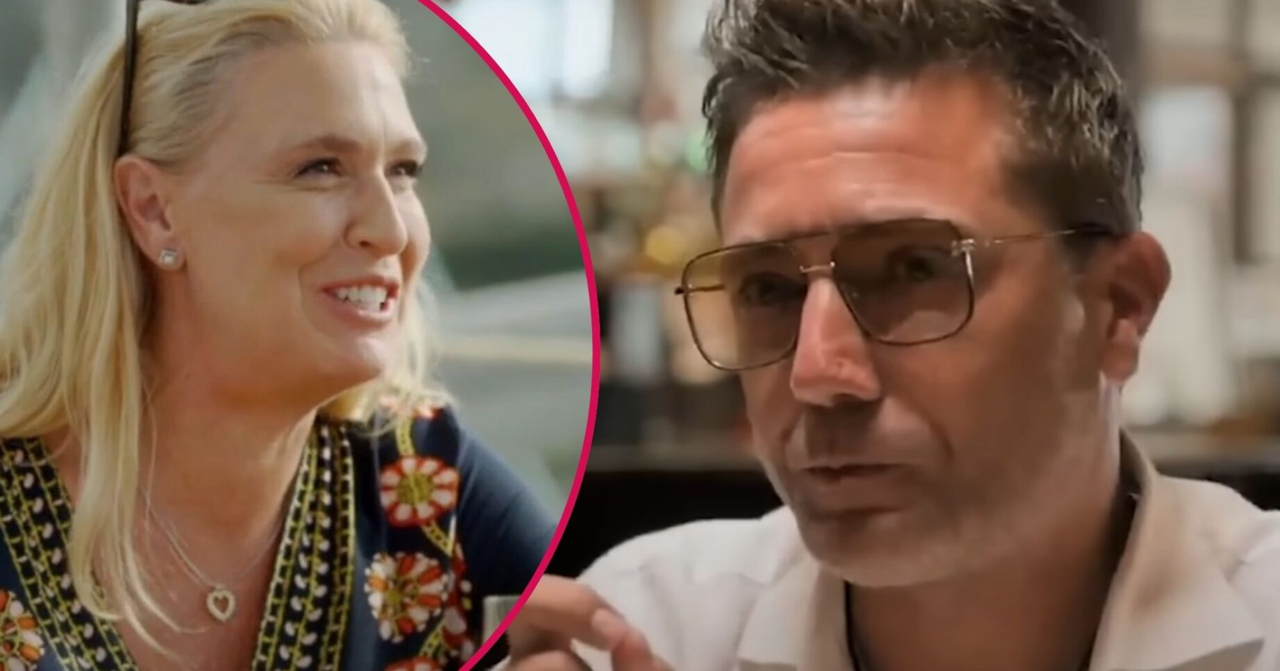 Gino D'Acampo's wife Jessica smiling and Gino frowning