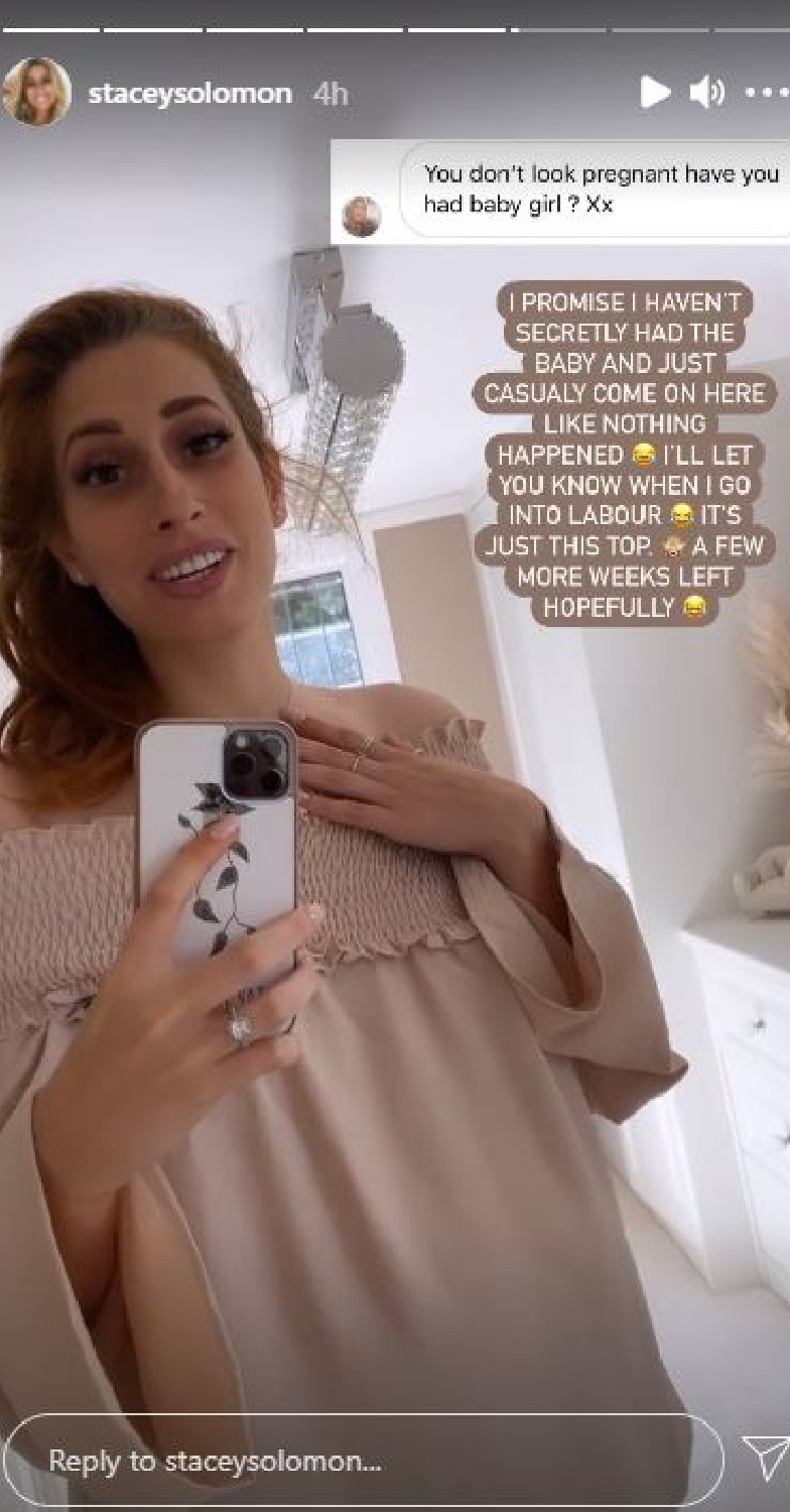 Stacey Solomon addresses rumours she's had baby