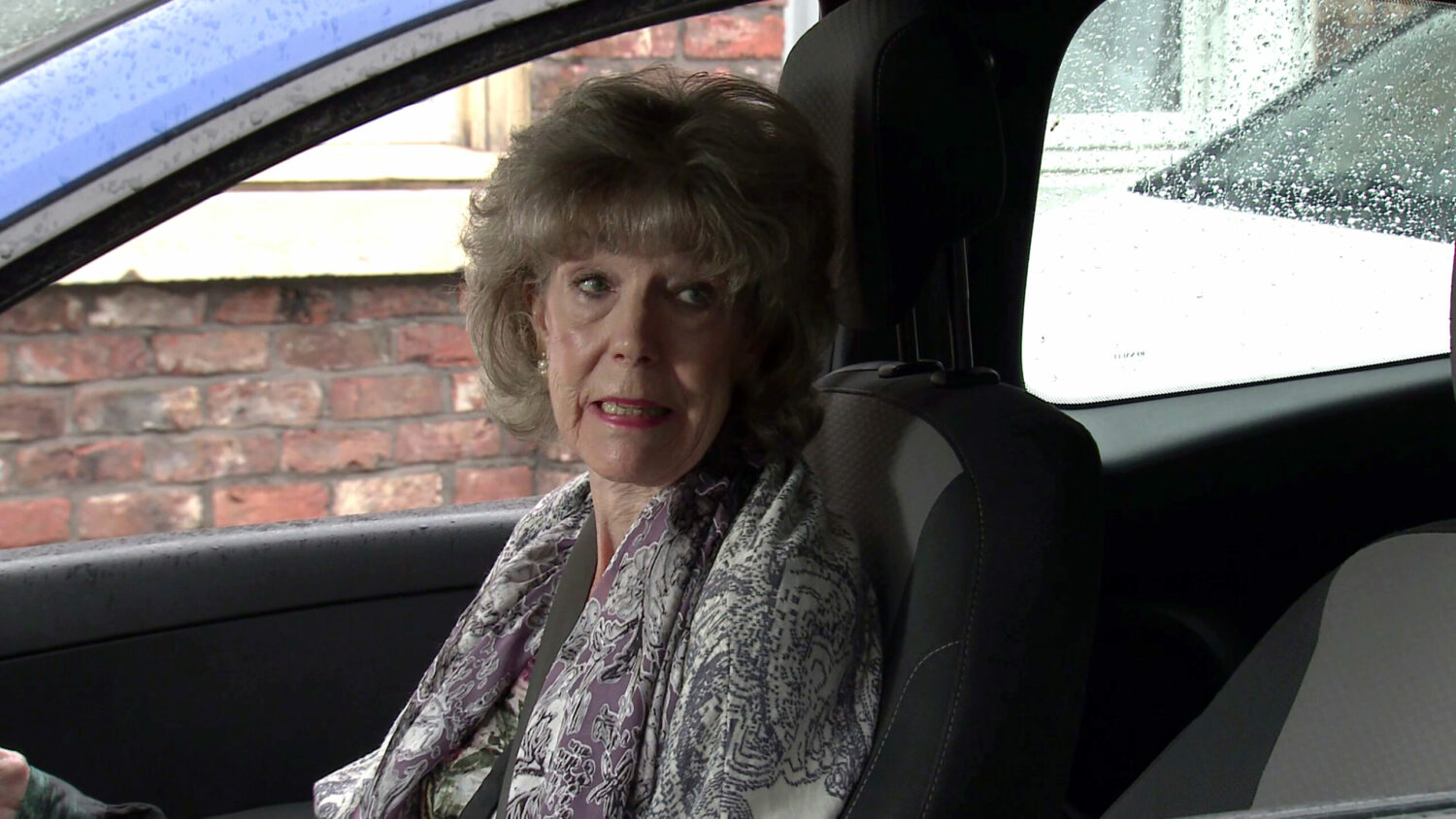 Audrey is upset in her car on her birthday in Coronation Street