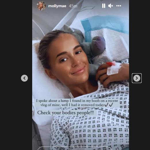 Molly-Mae in her hospital bed