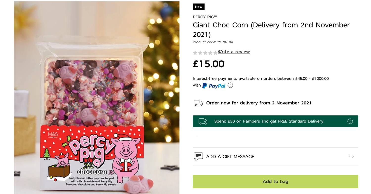 Percy Pigs Giant Choc Corn will be available for delivery