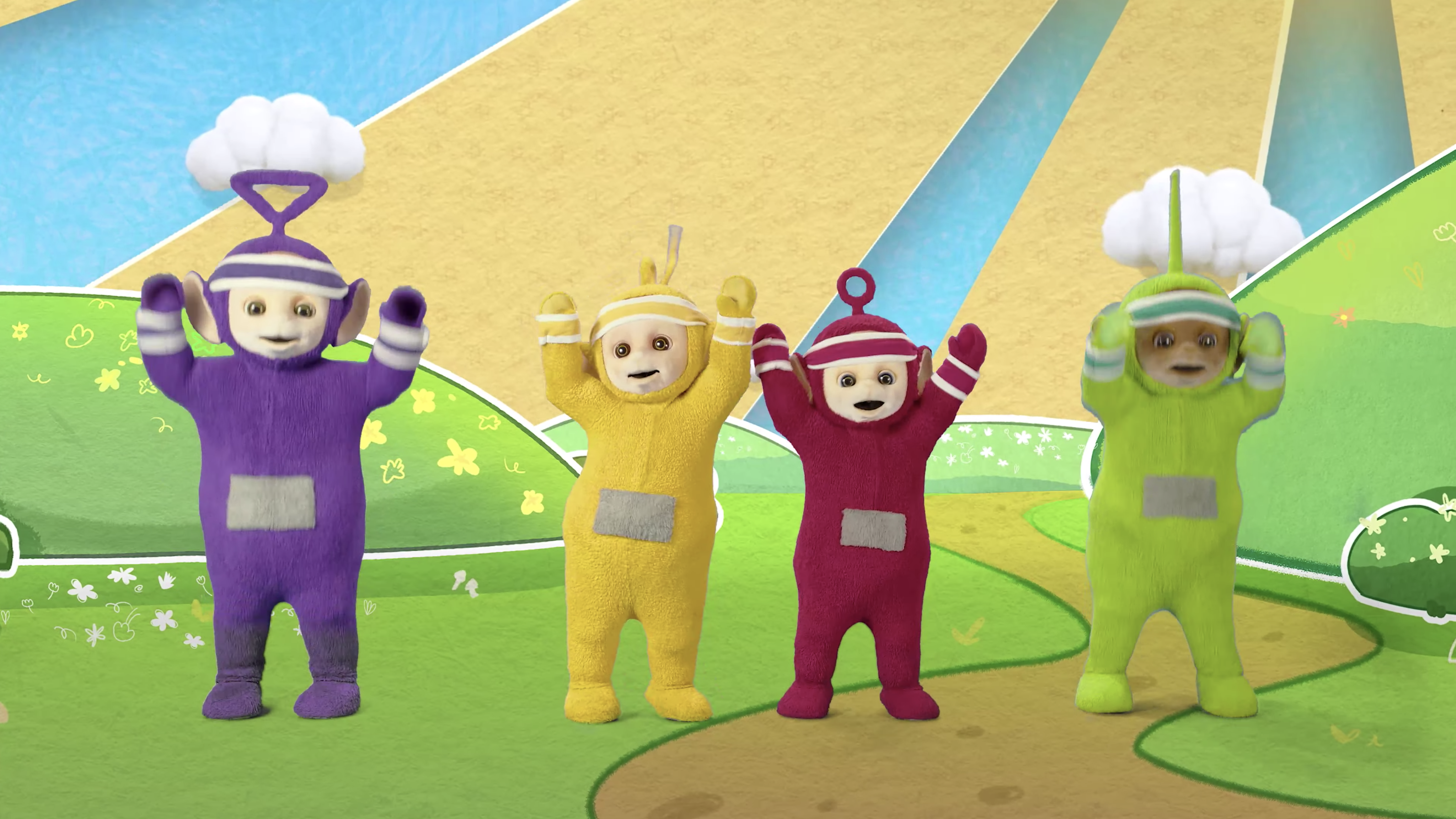 The teletubbies in the video for their new single Ready Steady Go