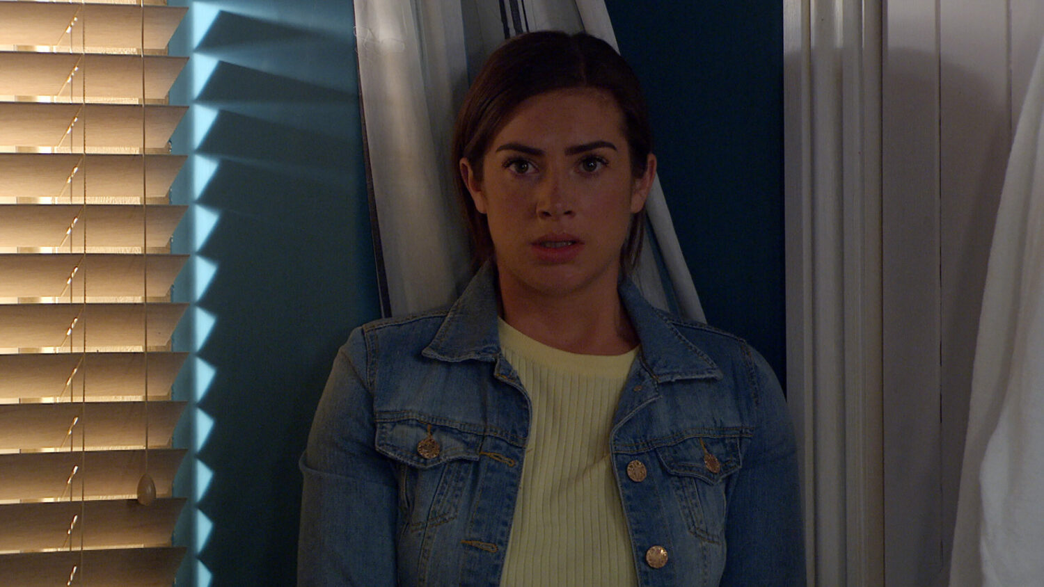 Emmerdale Victoria looks ashamed in David's bedroom