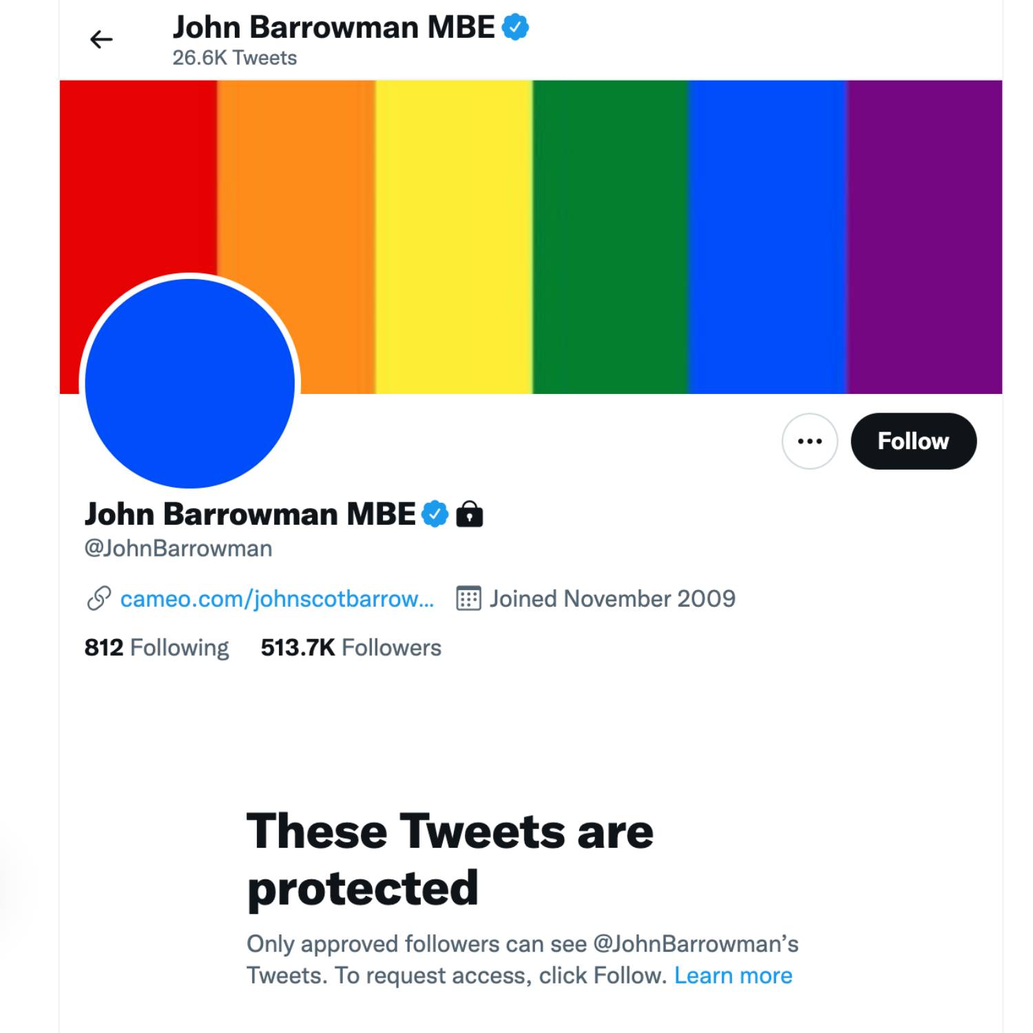John Barrowman's Twitter account has been locked