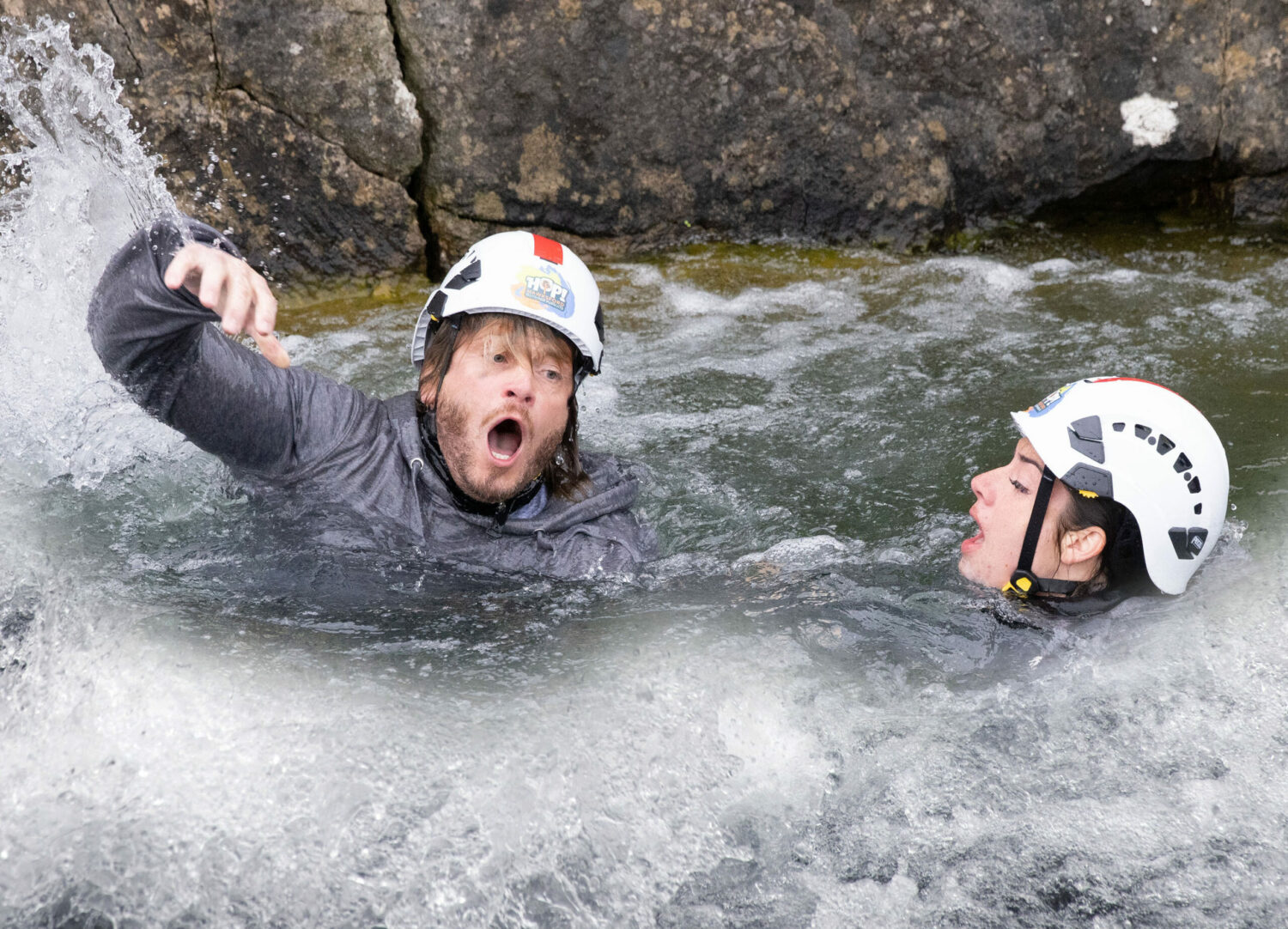 David Metcalfe and Victoria Sugden fight for their lives in Emmerdale waterfall scenes
