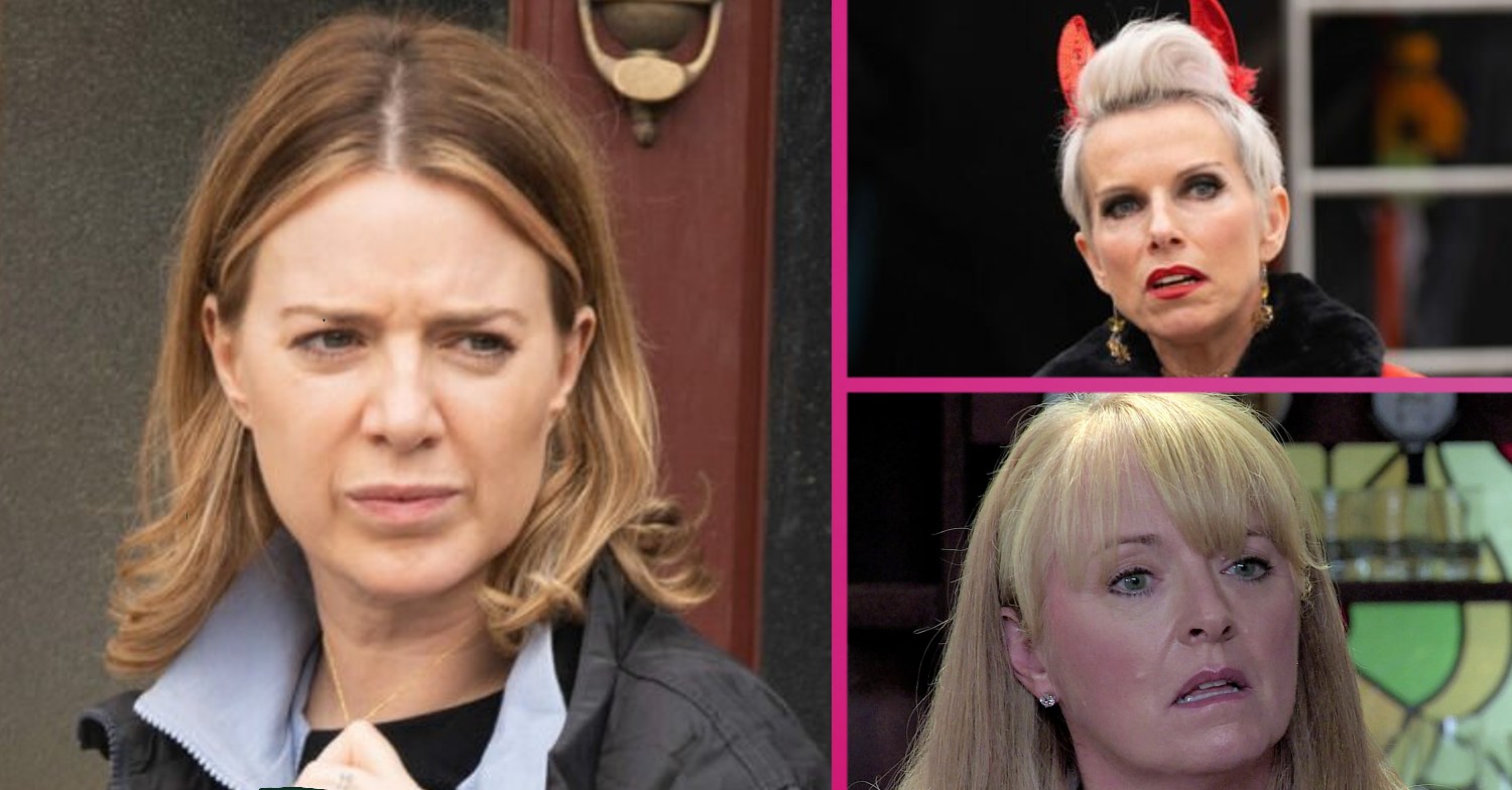 Abi looks determined, Debbie looks unsure and Jenny is shocked in Coronation Street
