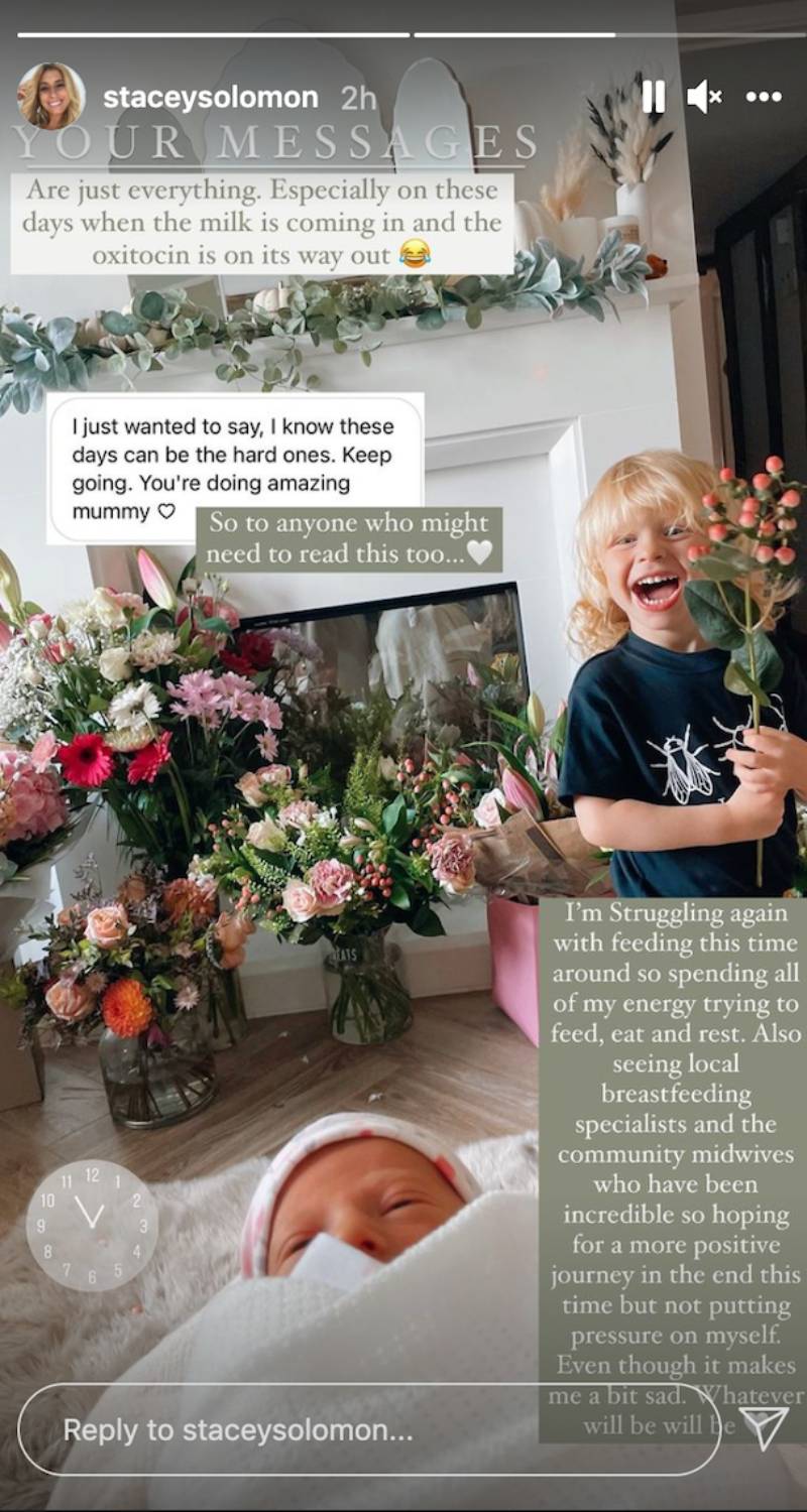 Stacey Solomon has previously experienced issues with breastfeeding