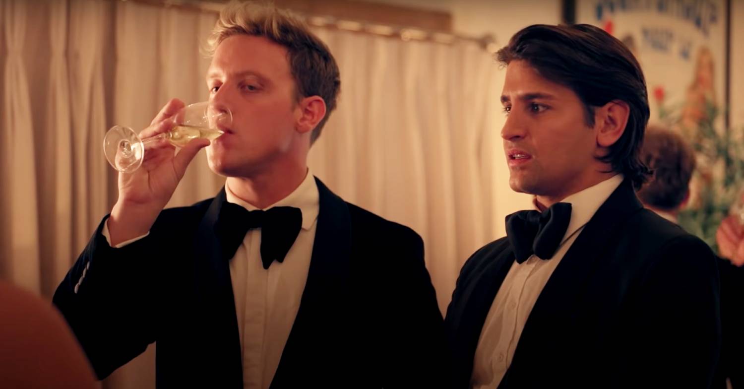 Made in Chelsea's Gareth Locke-Locke and Ollie Locke in tuxedos and sipping champagne