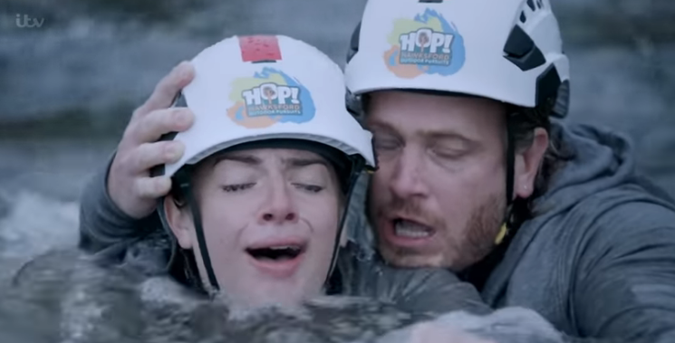 Emmerdale Victoria and David terrified in the river