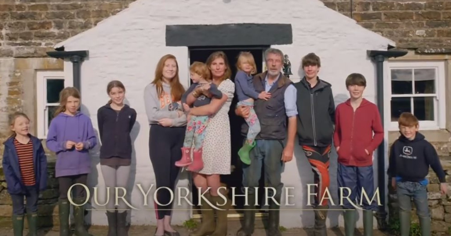 Amanda and Clive Owen with their children on Our Yorkshire Farm