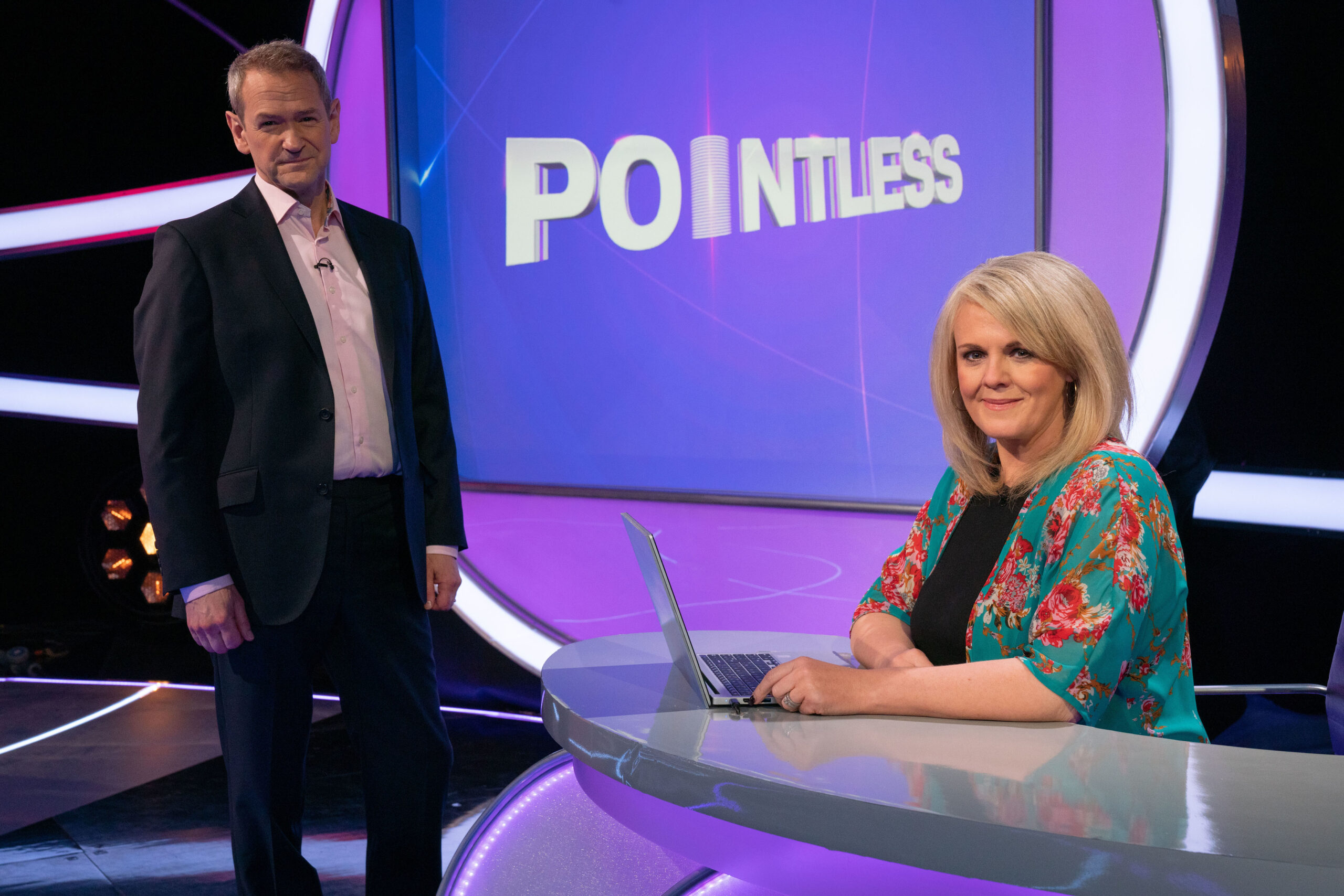 Alexander Armstrong and Sally Lindsay on set of Pointless