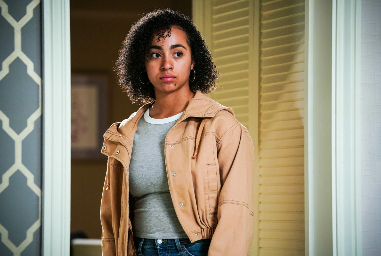 EastEnders Jada looks sad in the doorway