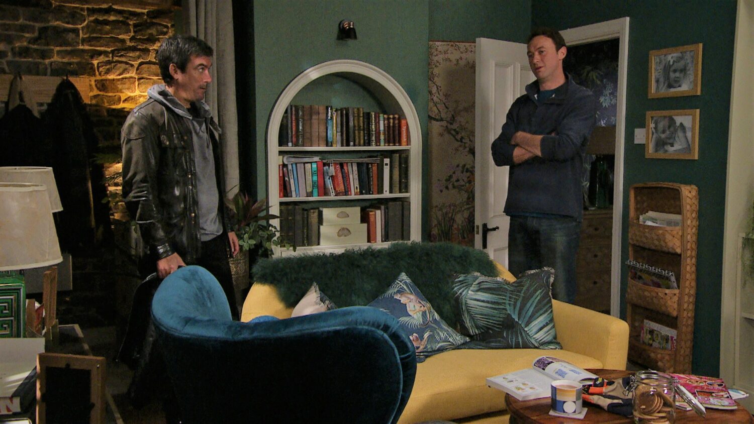 Emmerdale Cain and Liam talk in Liam's sitting room