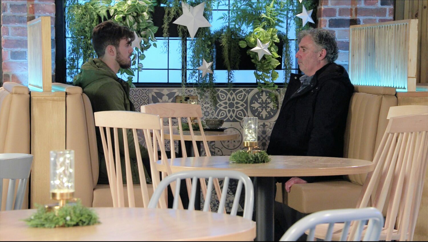 Coronation Street Dec 1 Curtis and Neville talk in the Bistro