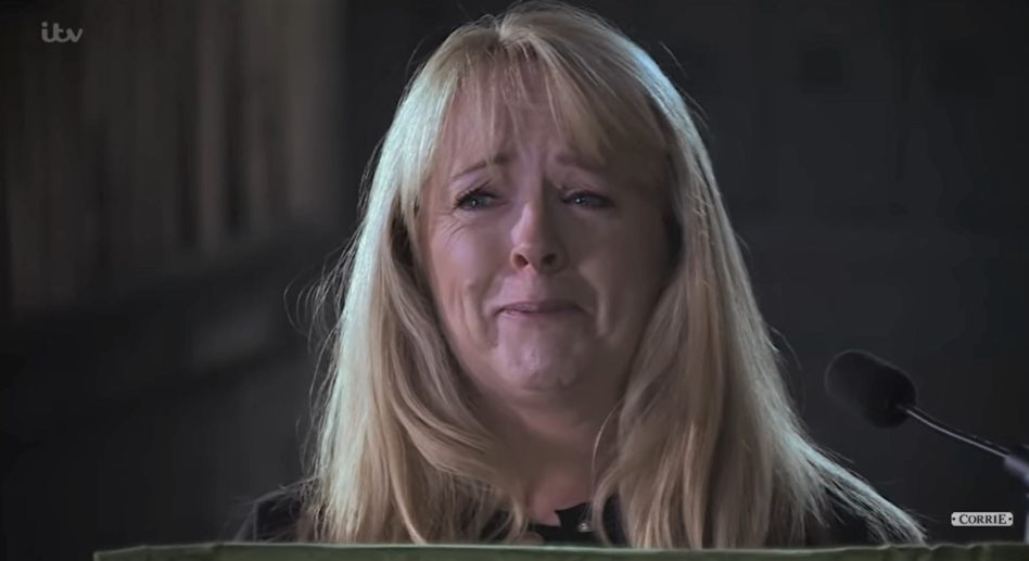 Coronation Street Jenny upset as she gives eulogy at Johnny's funeral