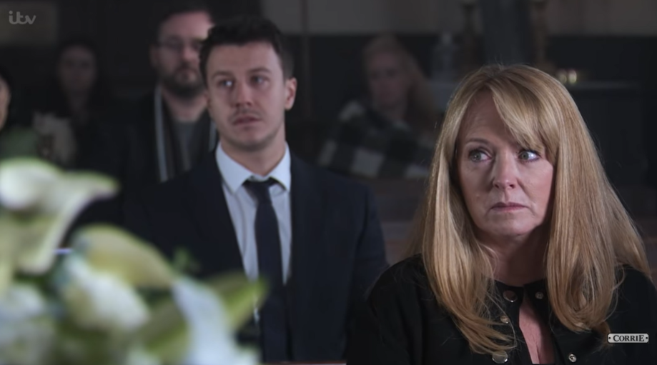 Coronation Street Ryan and Jenny at Johnny's funeral
