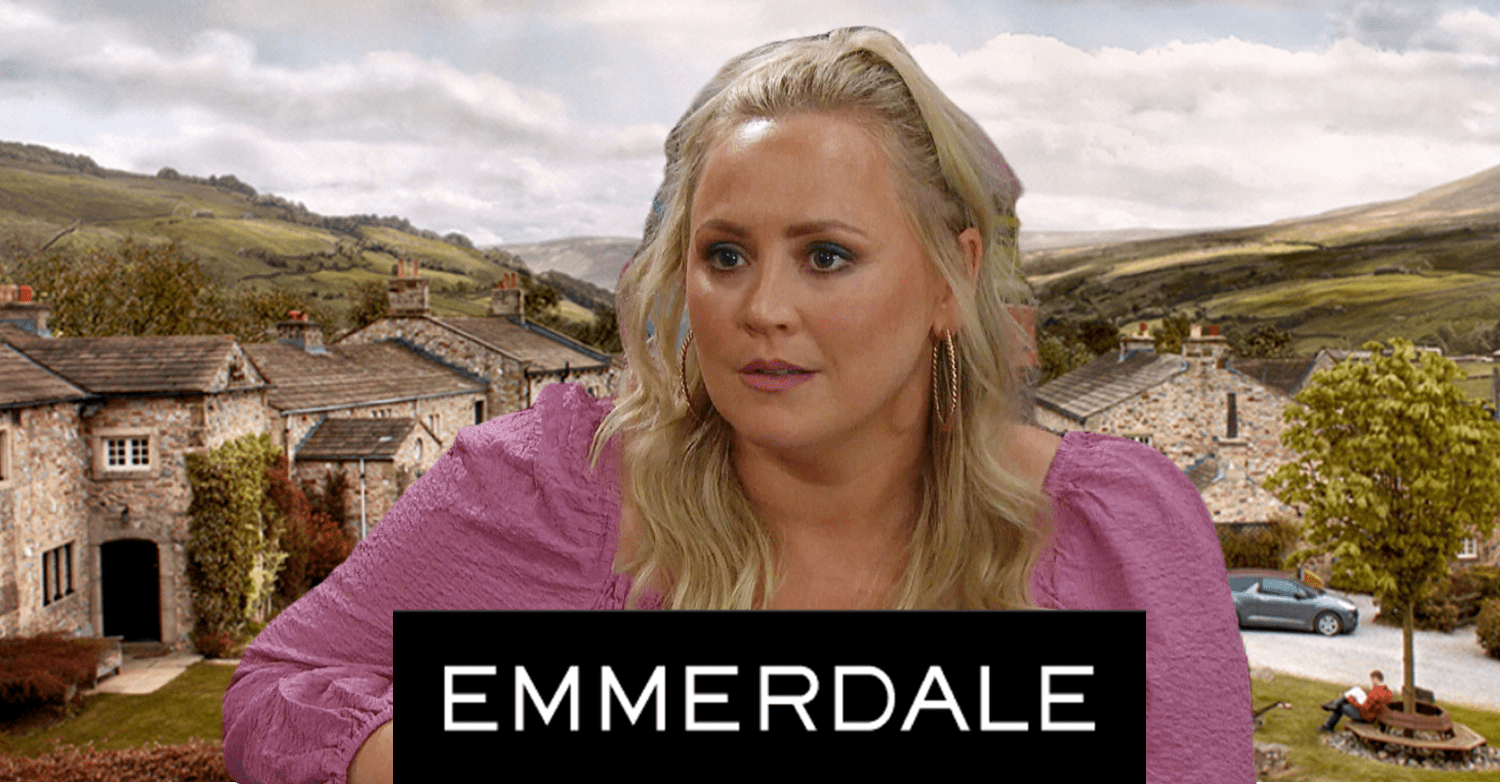 Emmerdale's Tracy with the show logo comp image