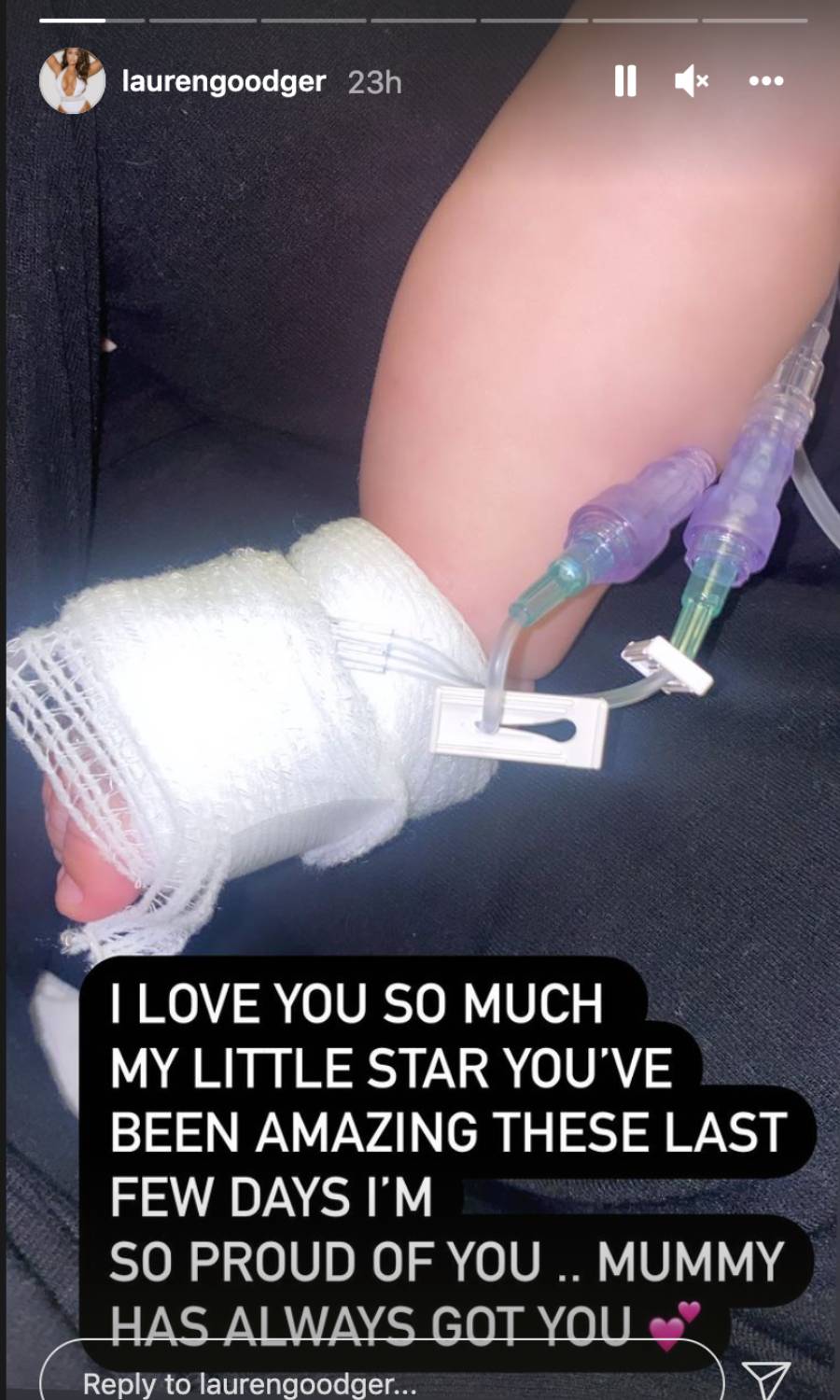 Lauren Goodger has shared Larose's hospital experience with followers